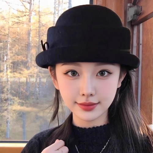 法式赫本风气质羊毛礼帽子女士冬季新款优雅高级感显脸小卷边盆帽 - 图2