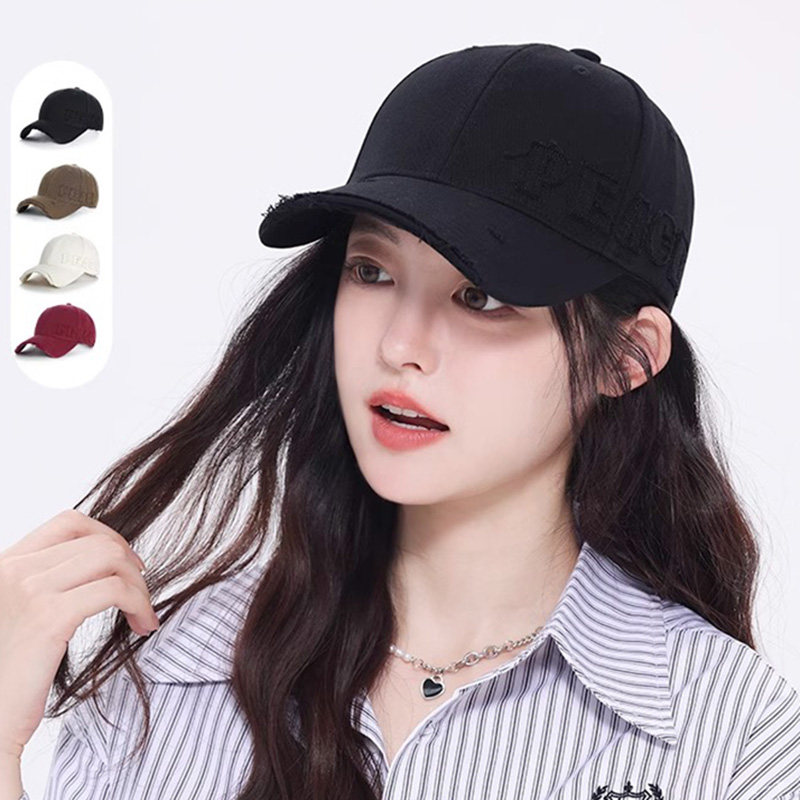 复古破洞贴布字母棒球帽子女加深大头围显脸小个性休闲百搭鸭舌帽,淘宝优惠券,粉丝福利购,淘宝优惠卷