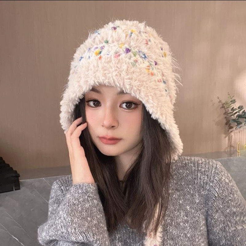 2025冬季新款彩虹小熊毛绒绒加厚针织帽子女防风护耳保暖毛线帽潮,淘宝优惠券,粉丝福利购,淘宝优惠卷
