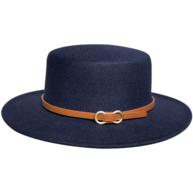 英伦风复古毛呢礼帽女秋冬季时尚百搭皮带扣平顶欧美黑色爵士帽男,淘宝优惠券,粉丝福利购,淘宝优惠卷