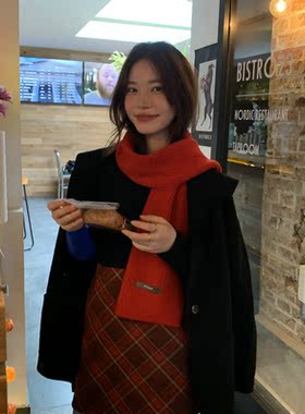 自留色美拉德棕色短款小围巾