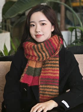 新款双面撞色氛围感长条围巾