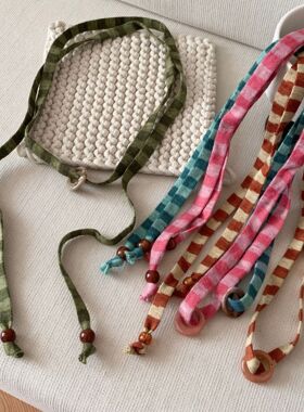 超独特！复古红色条纹丝巾项链长条窄版颈部配饰小众设计感颈链女