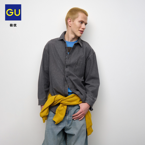 GU极优 男装牛仔宽松版衬衫水洗产品休闲时尚2026年秋季新 361713 - 图1