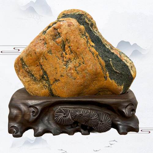 天然泰山石敢当保真主脉原石黄金纹靠山石补角挡冲靠山石室内摆件 - 图2