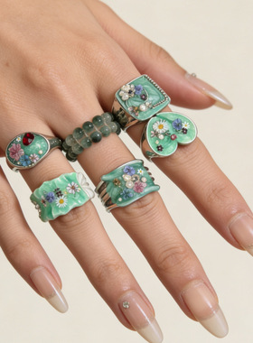 新中式珐琅滴油金属花朵开口戒指女甜酷时尚高级感轻奢食指戒指环