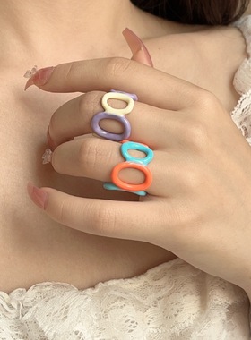 其他女合金甜美小众镂空爱心戒指