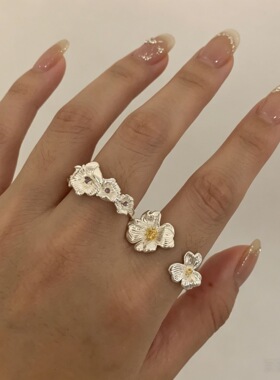 小红书新款镂空拉丝花朵戒指女秋冬刺绣小花花简约高级轻奢感戒指