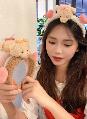 秋冬季韩式爱心立体小熊发箍女甜美可爱毛绒宽边头箍化妆洗脸发饰