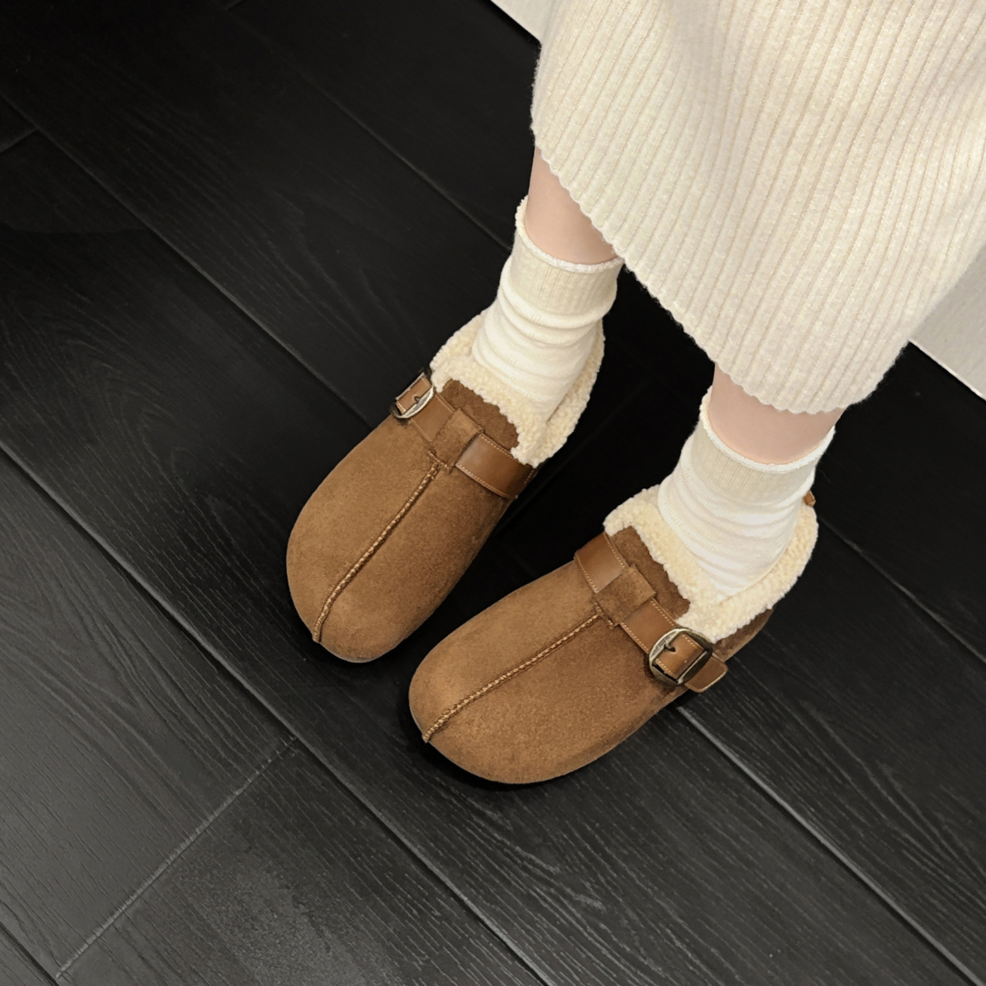 小码女鞋313233毛绒勃肯鞋女秋冬加绒保暖内增高一脚蹬休闲棉鞋34 - 图3