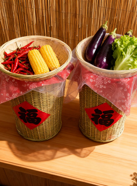 湘菜餐饮店明档竹编蔬果展示筐