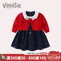 Fan-hunting girls dress autumn and winter foreign air children princess dresses one year old baby dress for the New Years New Years New Years wear