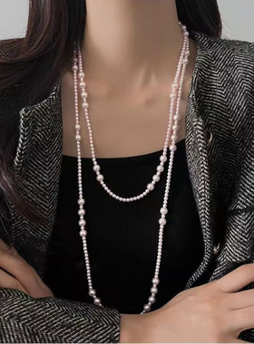 4+8mm曼塔玫瑰色珍珠元宝扣毛衣链MYLA511