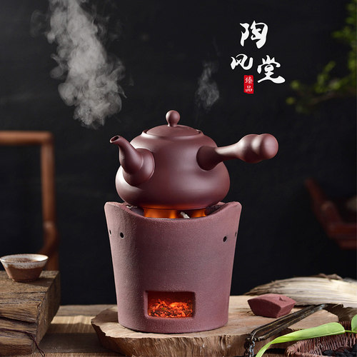 侧把壶陶壶粗陶泥壶柴烧壶砂铫壶明火煮茶壶电陶炉壶木炭炉烧水壶 - 图1