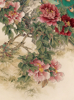田世光富贵孔雀卷轴挂画仿古画