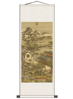 十二月令三月画芯卷轴挂画