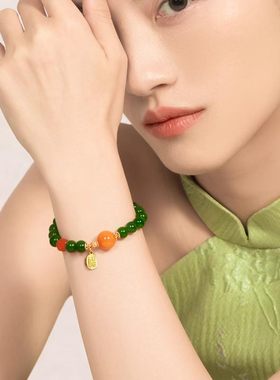 天然和田玉碧玉福牌手串