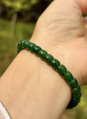 天然和田玉碧玉老料菠菜绿手串