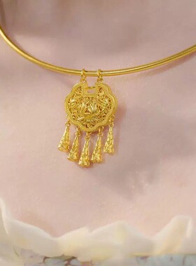 仿真沙金莲花锁包璎珞流苏项链
