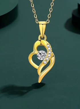 24K镀金镶钻双心清晰简约项链