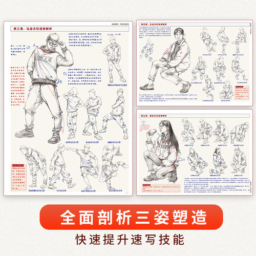 决胜联考李宝伦速写人物人体头像线性入门结构场景动态线面照片对画临摹描摹范本基础美术绘画生专用素材高考教程书教学教材书籍-图2
