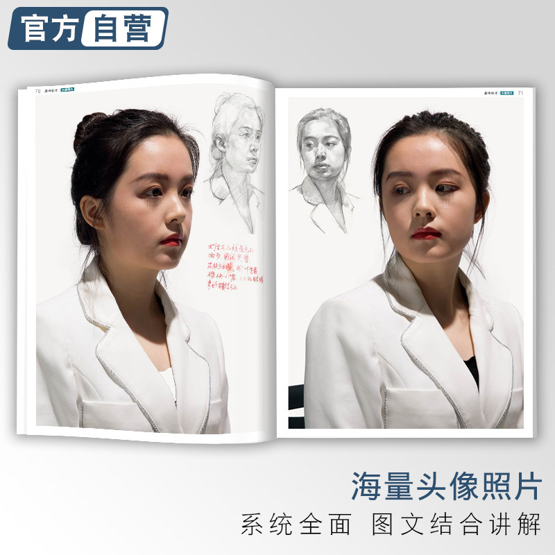 巅峰联考头像照片 素描人物肖像五官组合色彩半身像带手考研石膏像美院经典对画临摹骨骼结构图册范本联校考美术绘画书籍教学材程