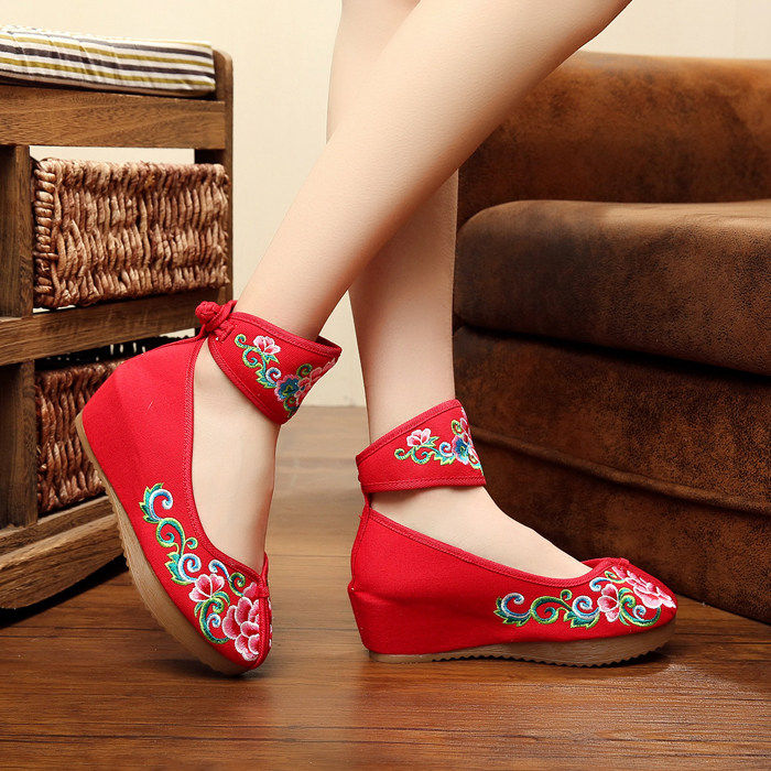 老北京坡跟布鞋内增高舞鞋秀禾服红色婚鞋民族风绣花鞋高跟单鞋夏,淘宝优惠券,粉丝福利购,淘宝优惠卷