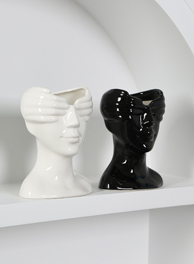 ins北欧简约人脸陶瓷花瓶摆件