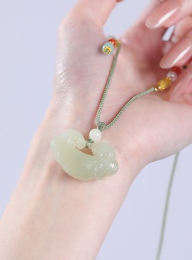 慕天然和田玉如意平锁项链莲石花安玉吊坠玉挂685件送妈妈若女友