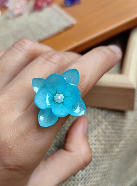 永生花不锈钢开口圈绣球真花朵轻奢气质高级感食指戒高颜手工戒指