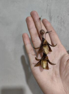 植物耳环天然滴胶玉兰花椿树花香椿花真果实木质复古设计感耳饰