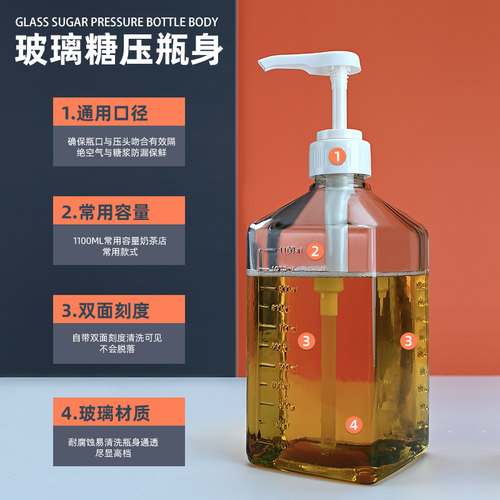 奶茶店糖浆瓶果汁玻璃瓶子手压式糖压瓶果糖挤压瓶定量瓶定量机 - 图1