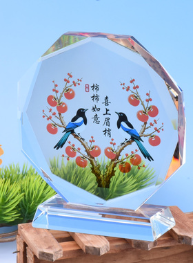 平安喜乐喜鹊水晶摆件
