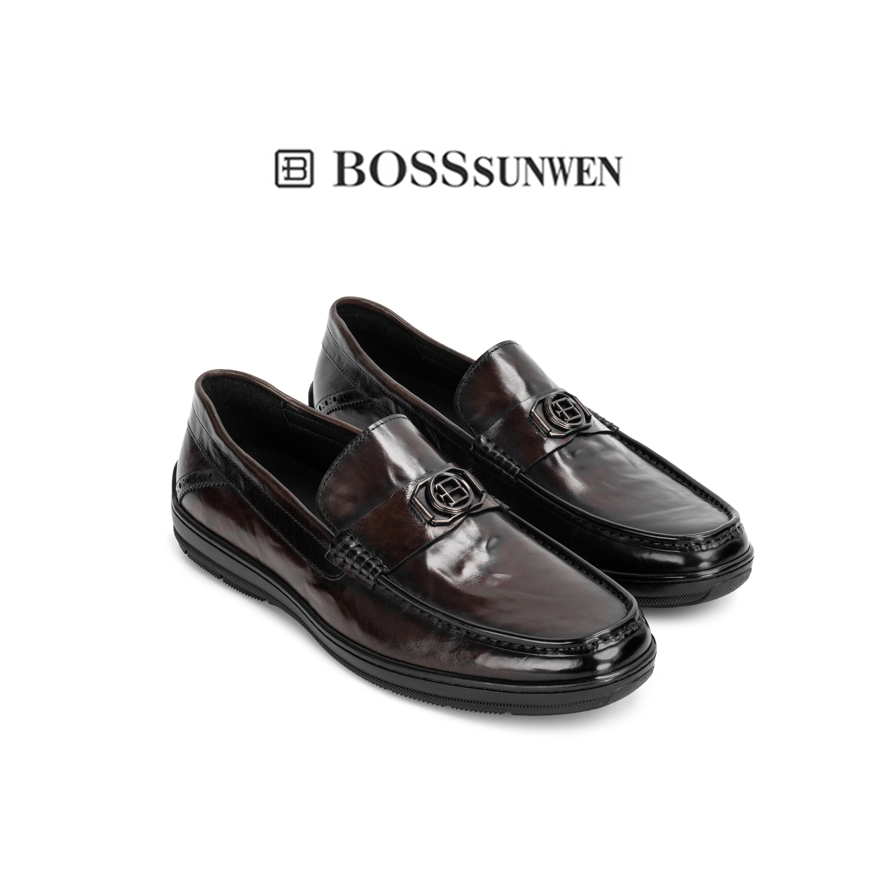 BOSSSUNWEN/博斯·绅威2025新款乐福鞋真皮一脚蹬老钱风男豆豆鞋,淘宝优惠券,粉丝福利购,淘宝优惠卷