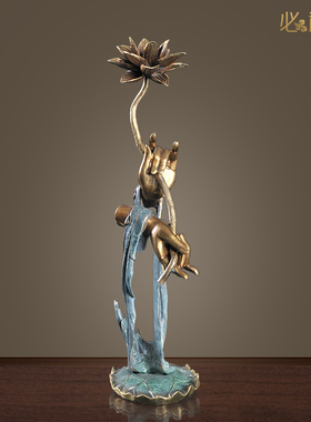 彩绘纯铜持莲观音玄关摆设工艺品