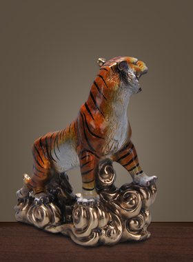 铜老虎招财风水办公室桌面摆件