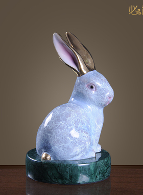 必禧利纯铜彩绘兔子生肖工艺品