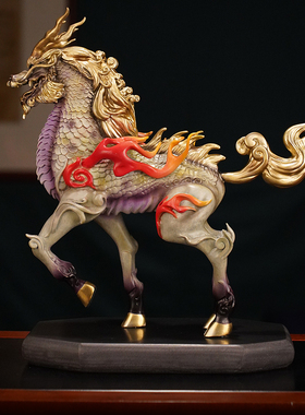 黄铜麒麟摆件一对招财客厅