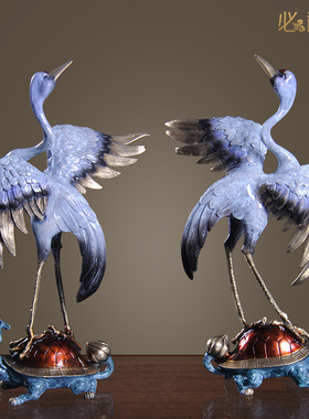 必禧利纯铜器桌面仙鹤彩绘龙龟