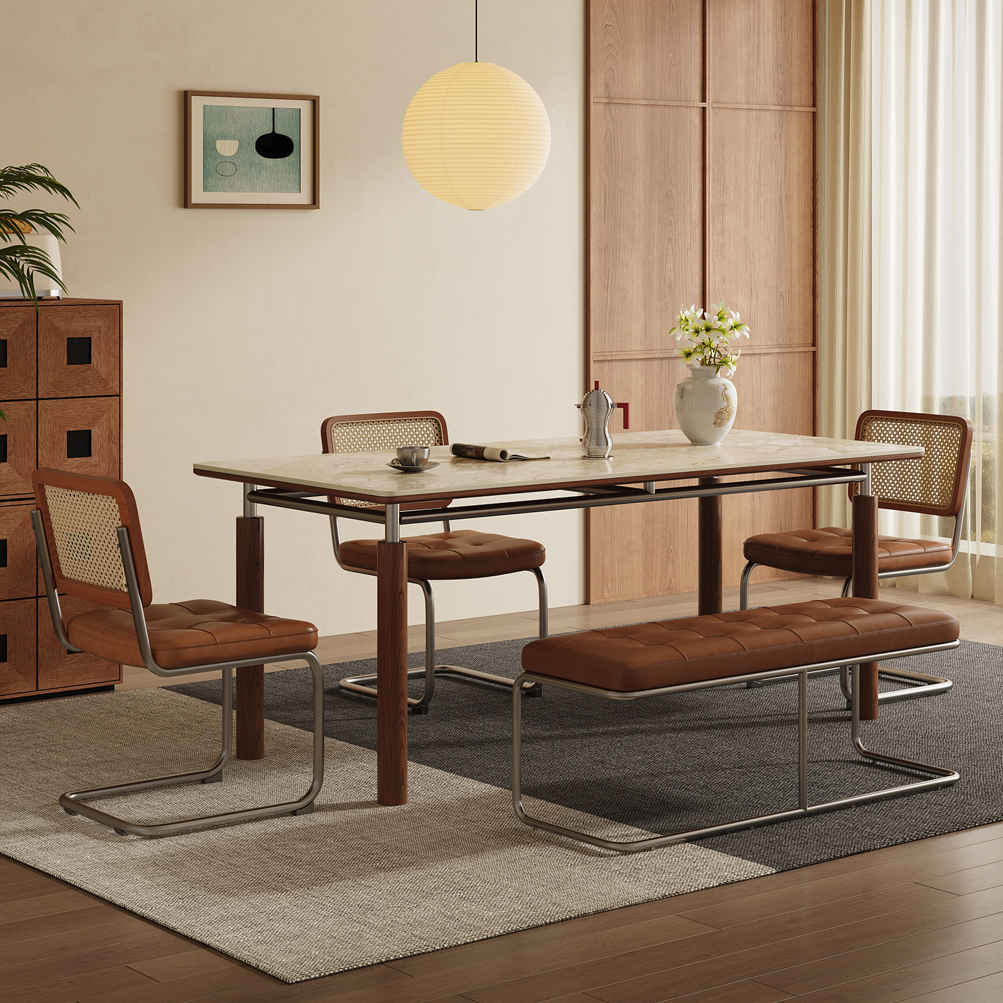 斐度包豪斯德利丰岩板餐桌法式复古家用饭桌中古风实木长方形餐桌,淘宝优惠券,粉丝福利购,淘宝优惠卷