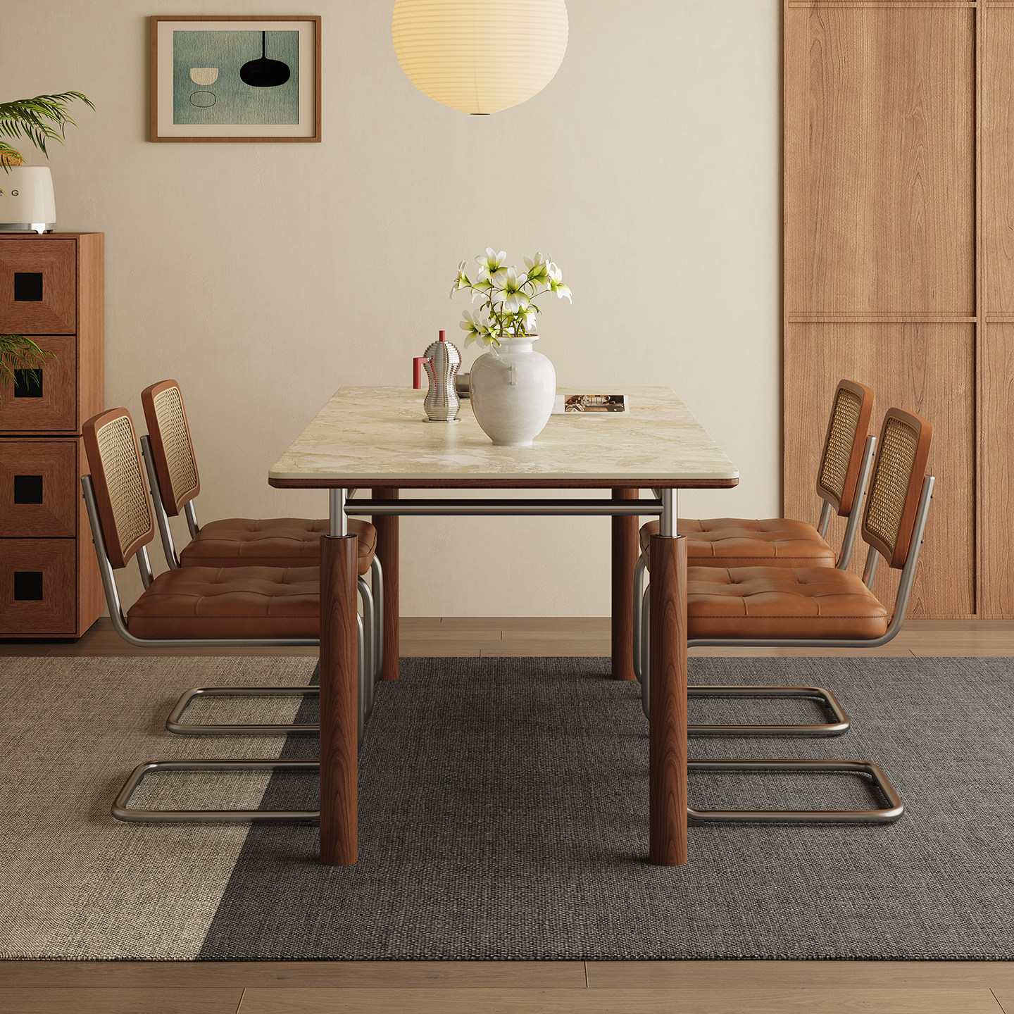 斐度包豪斯德利丰岩板餐桌法式复古家用饭桌中古风实木长方形餐桌,淘宝优惠券,粉丝福利购,淘宝优惠卷