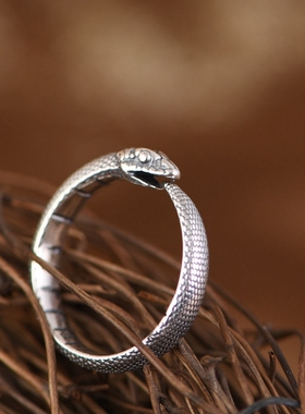 纯银蛇开口戒指新款银饰