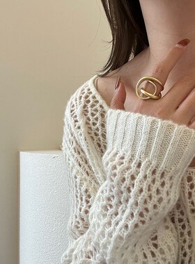 哑光雾面线条戒指女几何不规则时尚个性欧美风开口指环小众食指戒