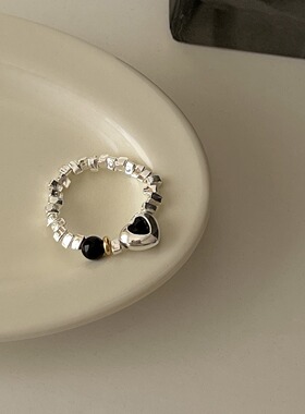 甜酷叠戴满天星戒指女黑色滴釉精致气质爱心指环个性嘻哈食指戒