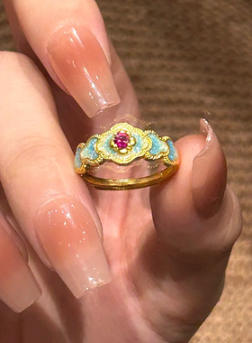 复古民族风花朵戒指女轻奢精致百搭叠戴开口指环小众设计感食指戒