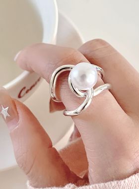 设计感仿珍珠戒指女ins风小众网红创意开口指环韩版时髦食指戒潮