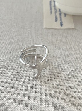不规则哑光海星戒指女简约小众设计轻奢S925镀银开口指环食指戒潮