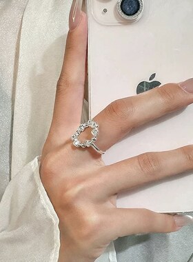 甜美爱心个性戒指女几何镂空椭圆不规则百搭叠戴开口指环食指戒潮