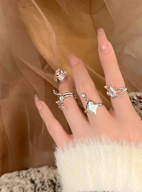 个性液态星芒戒指女精致轻奢几何不规则嘻哈开口指环ins食指戒潮