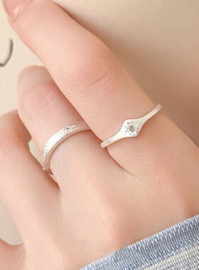小巧精致百搭星星戒指女简约细圈拉丝哑光开口指环小众个性食指戒
